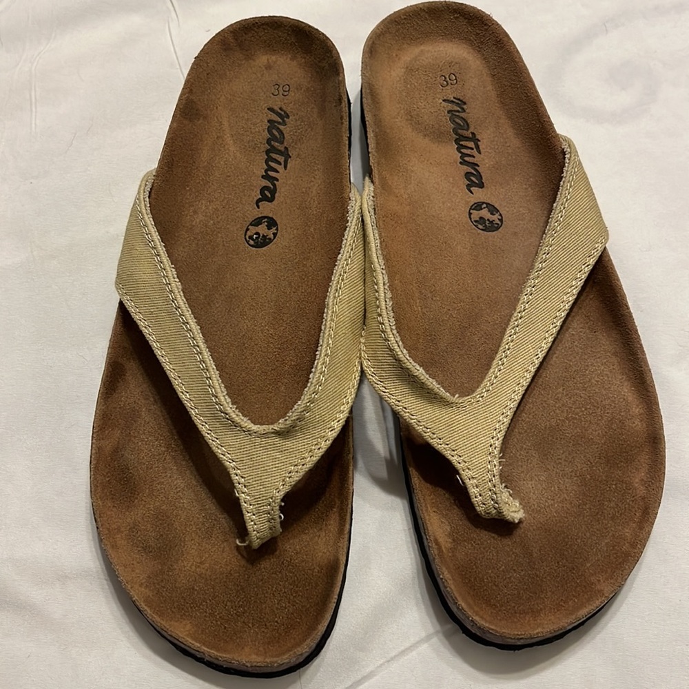 Natura canvas unisex sandals with leather footbed size 39/7 mens 8.5 women - Picture 2 of 4